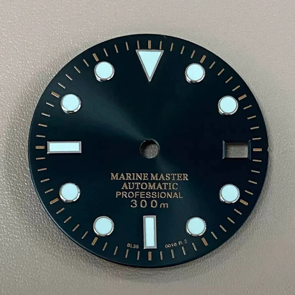 Dial 29.0mm Black/Gold Accents with Logo for watch moding - fits NH35 family