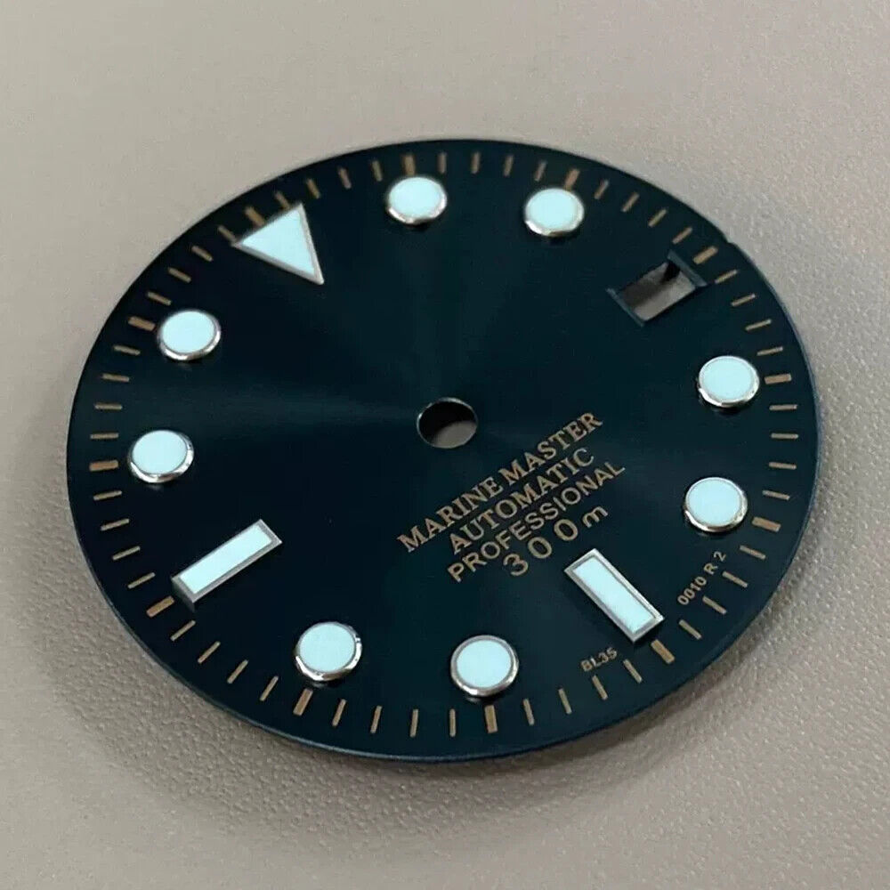 Dial 29.0mm Black/Gold Accents with Logo for watch moding - fits NH35 family