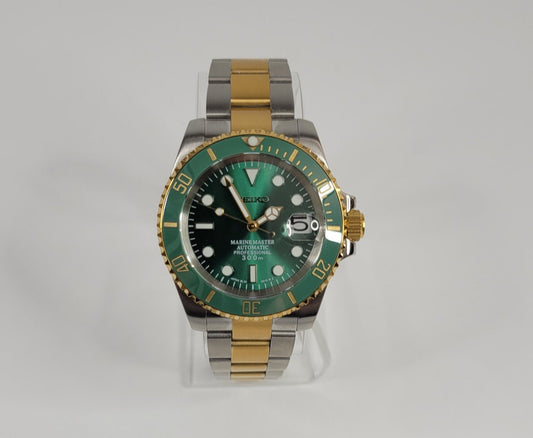 Seiko Custom Mod Watch Build - Two Tone with Green Dial Ceramic Bezel powered by NH35 Automatic - Sunshine Custom Watch