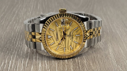 Fluted Two Tone Case Seiko Custom, Gold Palm Dial