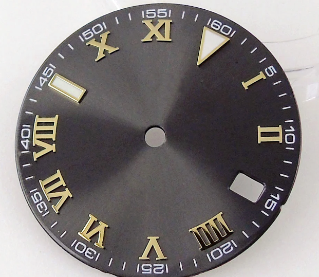 Dial 29.0mm No Logo,  Roman Numerals, Grey/Gold - fits NH35 Family