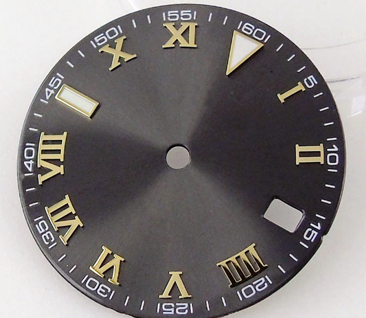 Dial 29.0mm No Logo,  Roman Numerals, Grey/Gold - fits NH35 Family