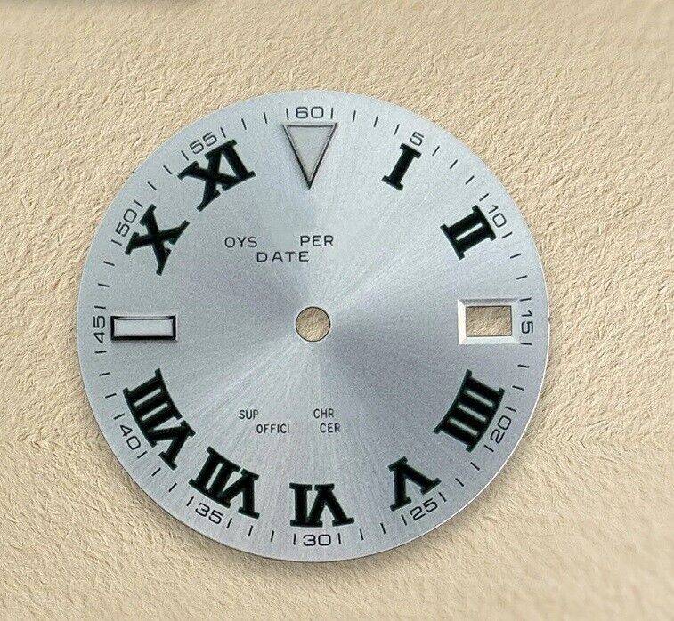 Dial 28.5mm with Logo,  Roman Numerals, Platinum Wimbledon - fits NH35 Family