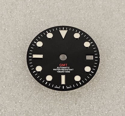 Dial 29.0mm Black GMT - With Logo for watch moding - fits NH34 Movements