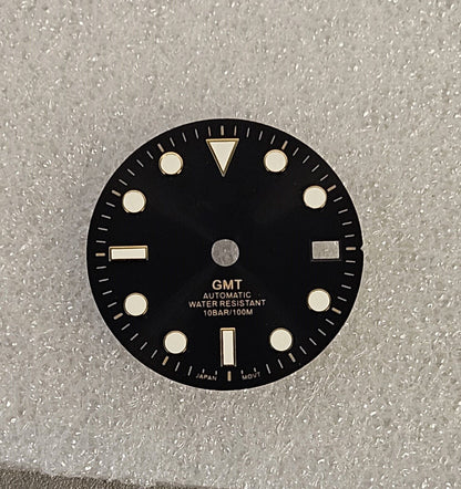 GMT Dial 29.0mm Black/Gold with Logo for watch moding - fits NH34 Movements