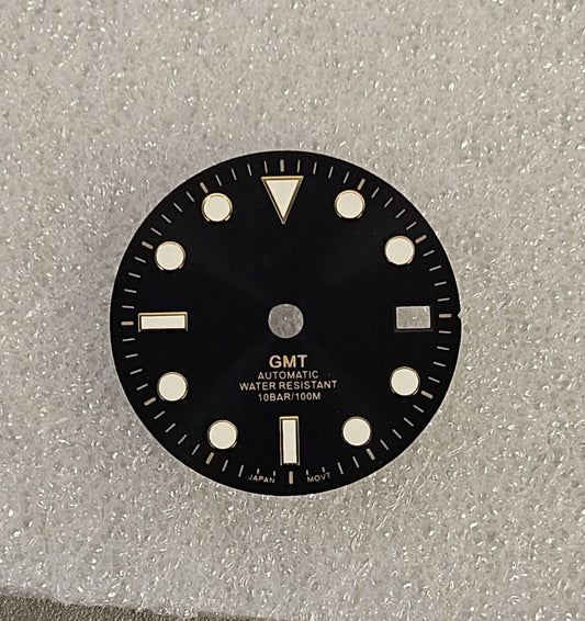 GMT Dial 29.0mm Black/Gold with Logo for watch moding - fits NH34 Movements
