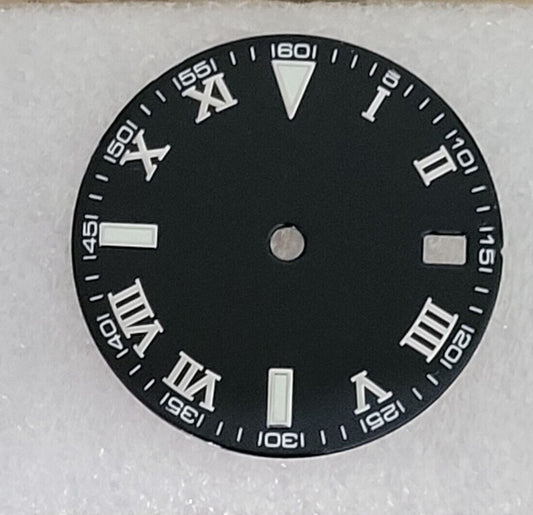 Dial 29.0mm No Logo,  Roman Numerals, Black for watch moding - fits NH35 Family