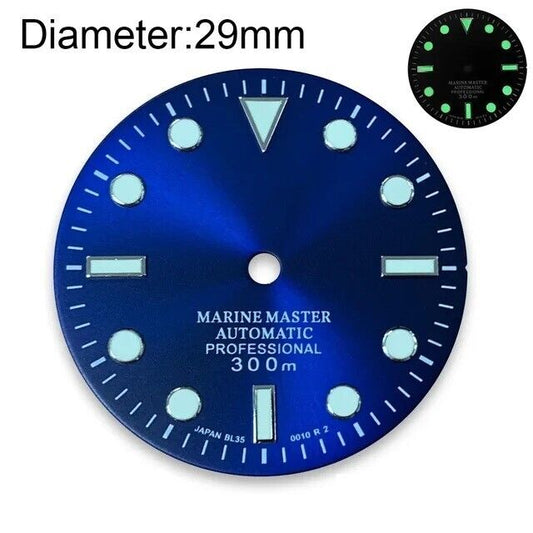 Dial 29.0mm With Logo for watch moding - BLUE- NO DATE fits NH35 Family