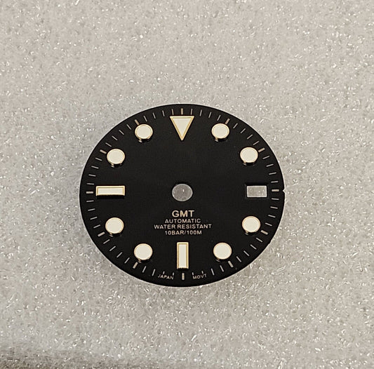 GMT Dial 29.0mm Black/Gold with Logo for watch moding - fits NH34 Movements