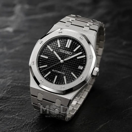 Seiko watch on a dark textured surface