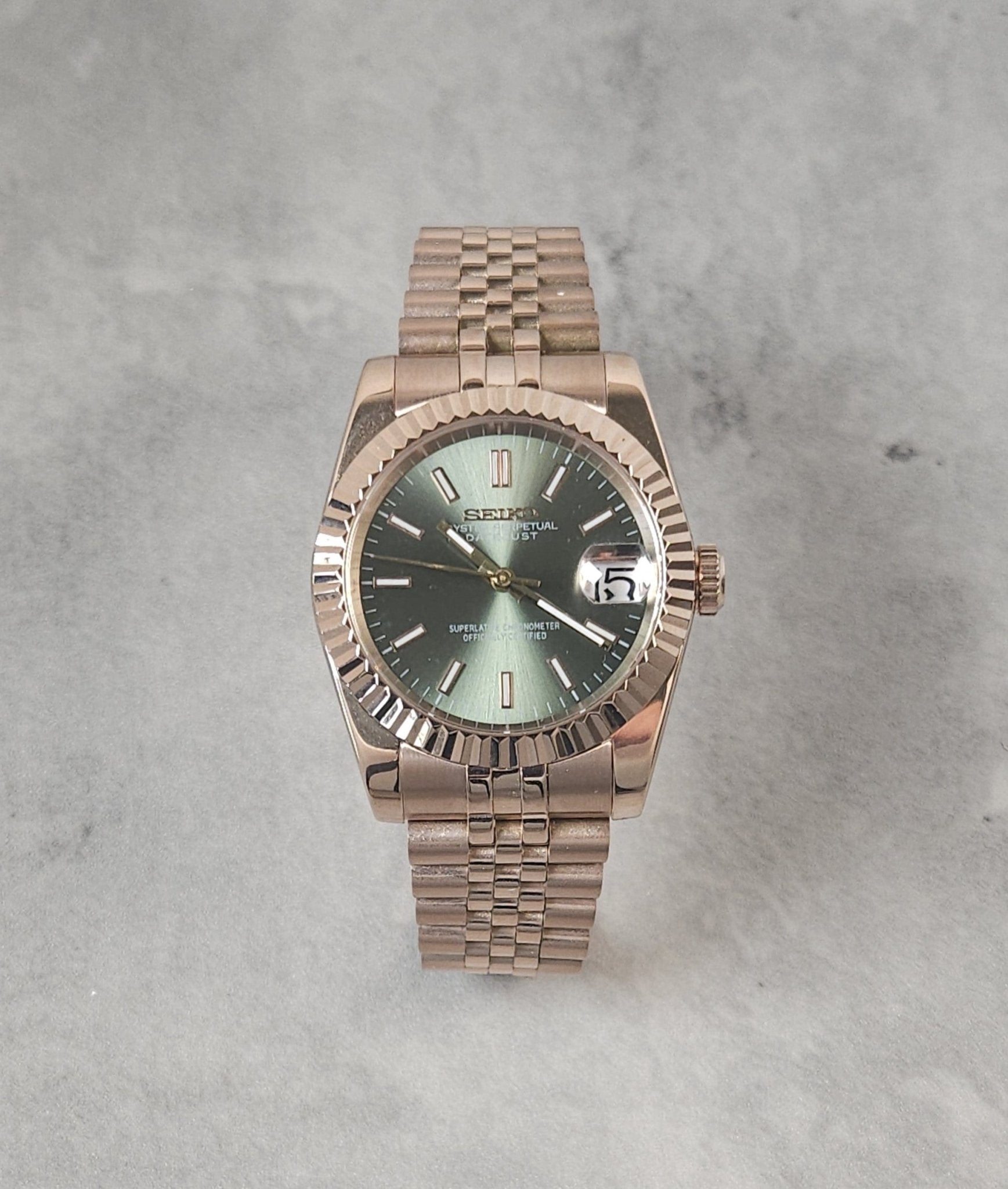 Fluted Rose Gold Case Choice of DateJust Dial Colors - Sunshine Custom Watch