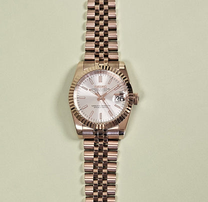 Fluted Rose Gold Case Seiko Custom Mod Watch Choice of DateJust Dial Colors - Sunshine Custom Watch