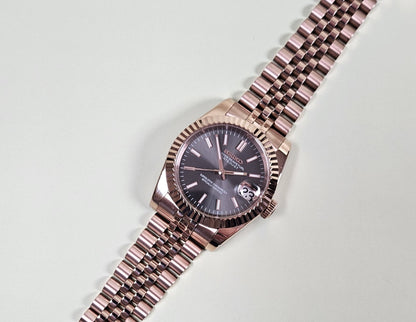 Fluted Rose Gold Case Seiko Custom Mod Watch Choice of DateJust Dial Colors - Sunshine Custom Watch