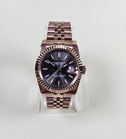 Fluted Rose Gold Case Seiko Custom Mod Watch Choice of DateJust Dial Colors - Sunshine Custom Watch