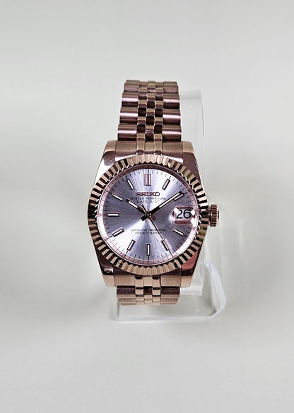 Fluted Two Tone Rose Gold Case Seiko Custom Mod Watch Choice of DateJust Dial Colors - Sunshine Custom Watch