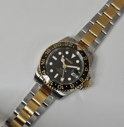 GMT Two Tone Seiko Custom Mod Watch - Sunshine Custom Watch