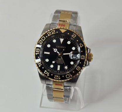 GMT Two Tone Seiko Custom Mod Watch - Sunshine Custom Watch