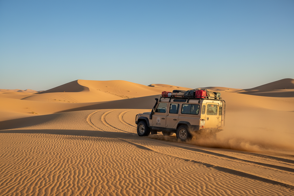 land rover defender in dessert