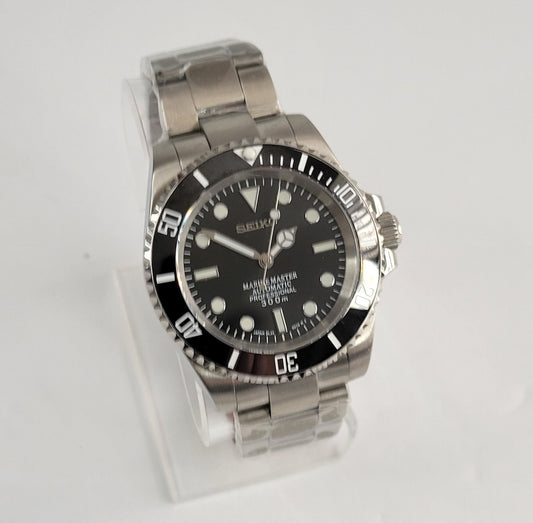 Seiko Custom Mod Watch Black Dial, Black Ceramic Bezel, Sapphire - powered by NH35 Automatic Movement - Sunshine Custom Watch