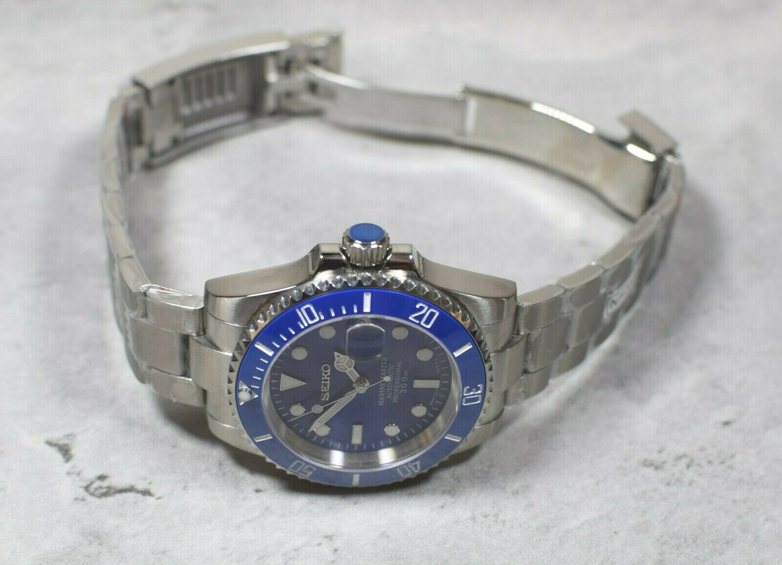 Seiko Custom Mod Watch Blue Dial, Blue Ceramic Bezel, Sapphire - Powered by NH35 Automatic Movement - Sunshine Custom Watch