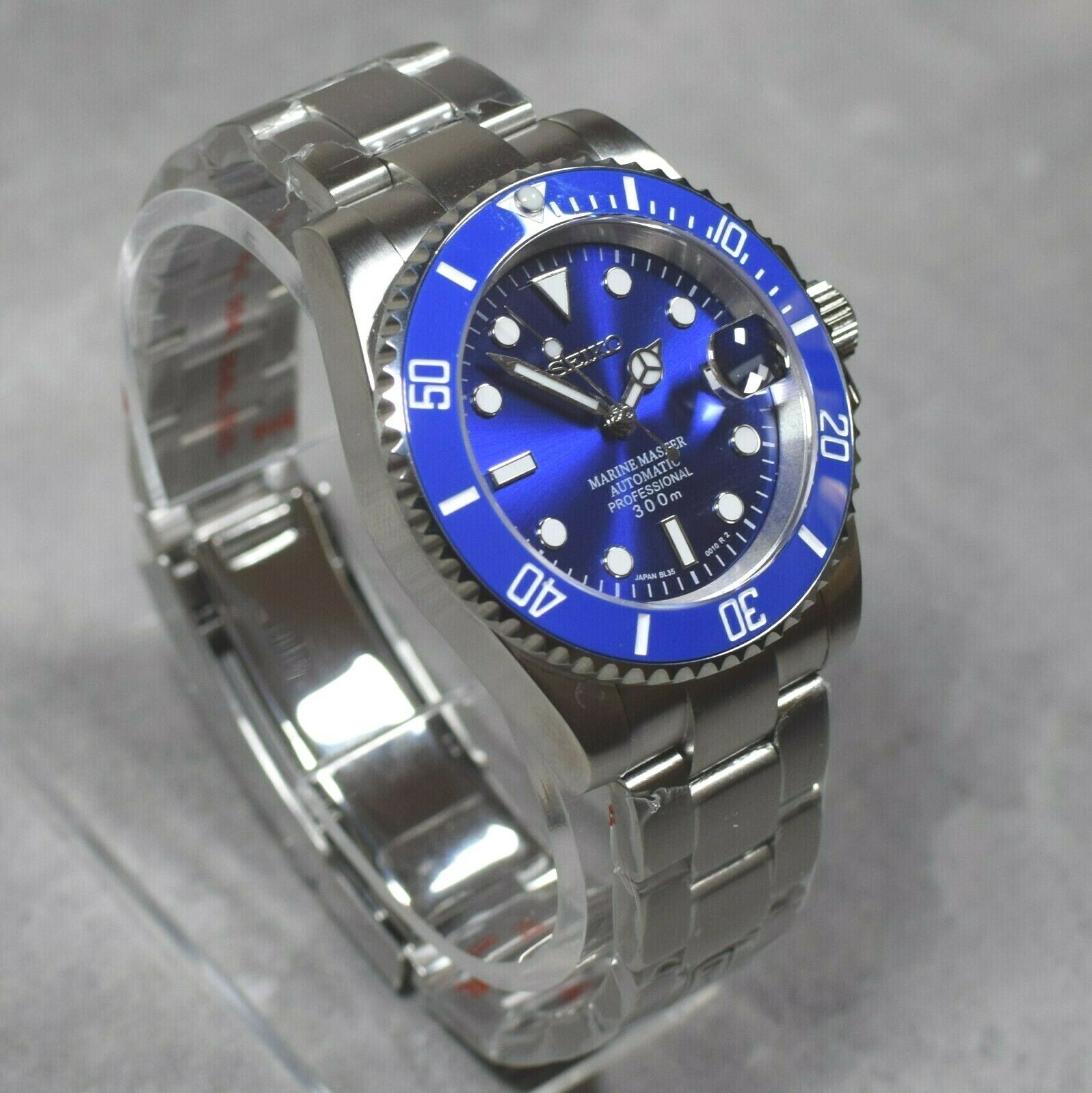 Seiko Custom Mod Watch Blue Dial, Blue Ceramic Bezel, Sapphire - Powered by NH35 Automatic Movement - Sunshine Custom Watch