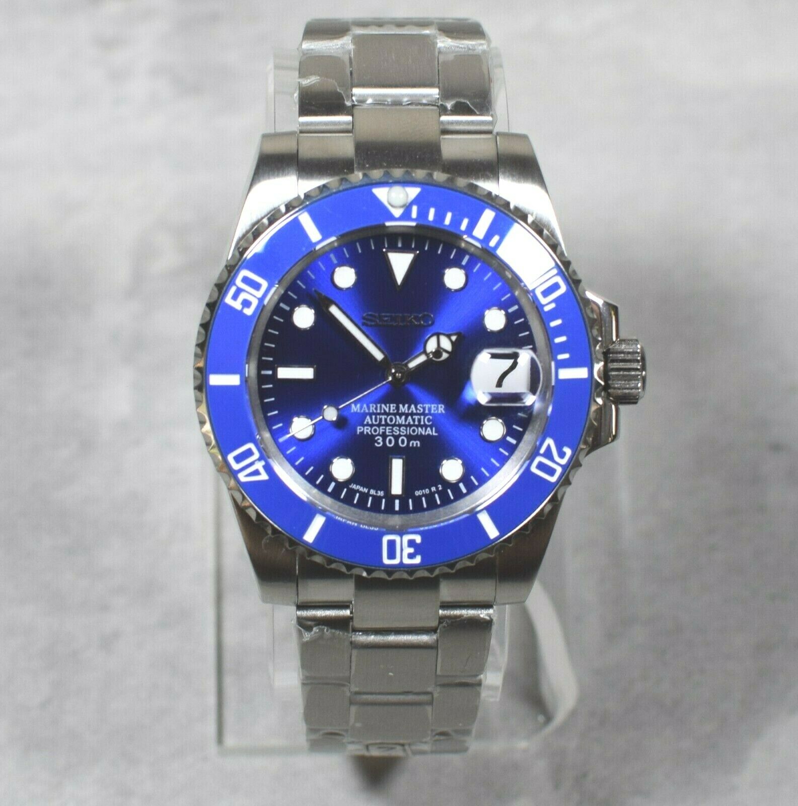 Seiko Custom Mod Watch Blue Dial, Blue Ceramic Bezel, Sapphire - Powered by NH35 Automatic Movement - Sunshine Custom Watch