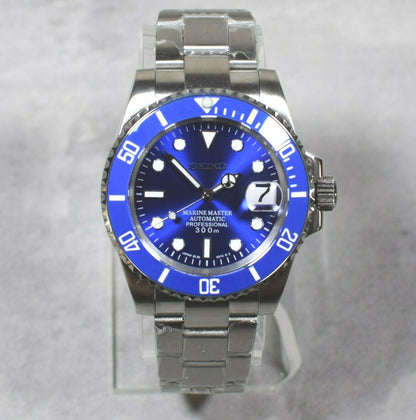 Seiko Custom Mod Watch Blue Dial, Blue Ceramic Bezel, Sapphire - Powered by NH35 Automatic Movement - Sunshine Custom Watch