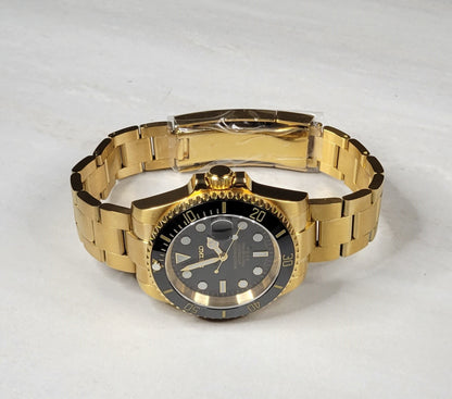 Seiko Custom Mod Watch Build - Gold with Blue Dial Ceramic Bezel powered by NH35 Automatic Movement - Sunshine Custom Watch