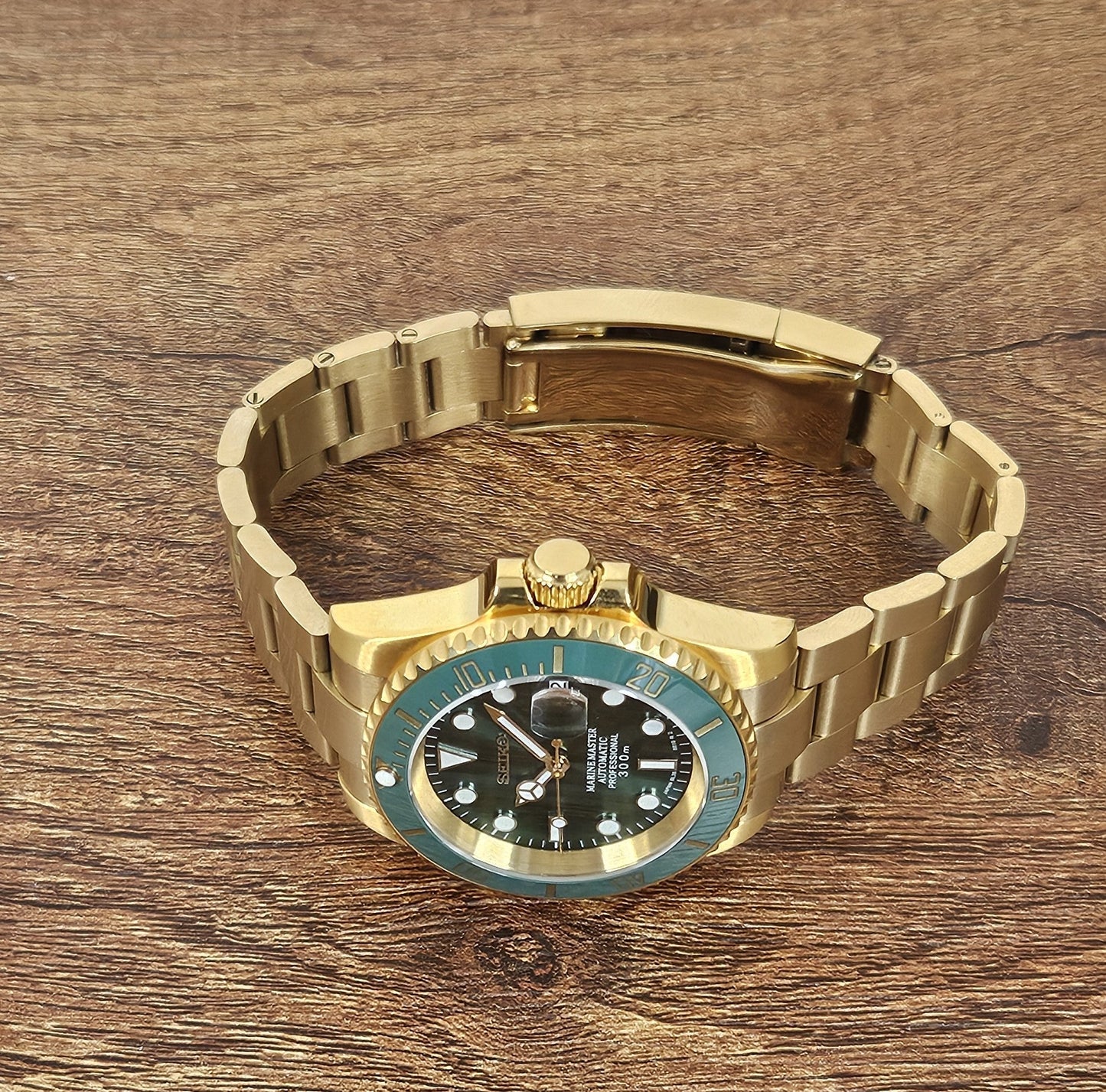 Seiko Custom Mod Watch Build - Gold with Green Dial and matching Ceramic Bezel Seiko NH35 Automatic  Sunshine Custom Watch