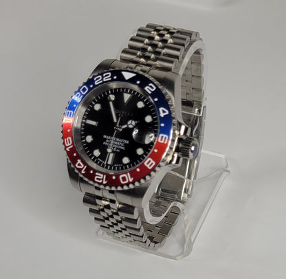 Seiko Custom Mod Watch, "Pepsi" Blue/Red Ceramic Bezel, Sapphire w/Cyclops- NH35A - Sunshine Custom Watch