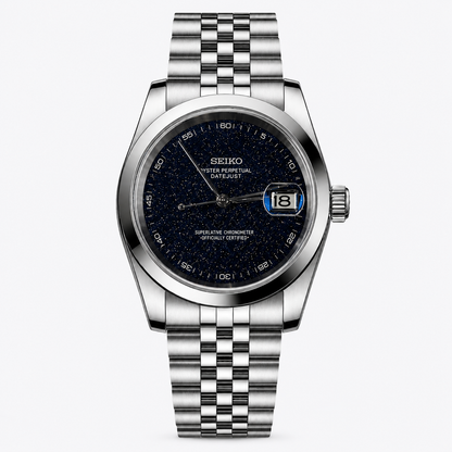 Seiko watch with silver metal bracelet on a white background